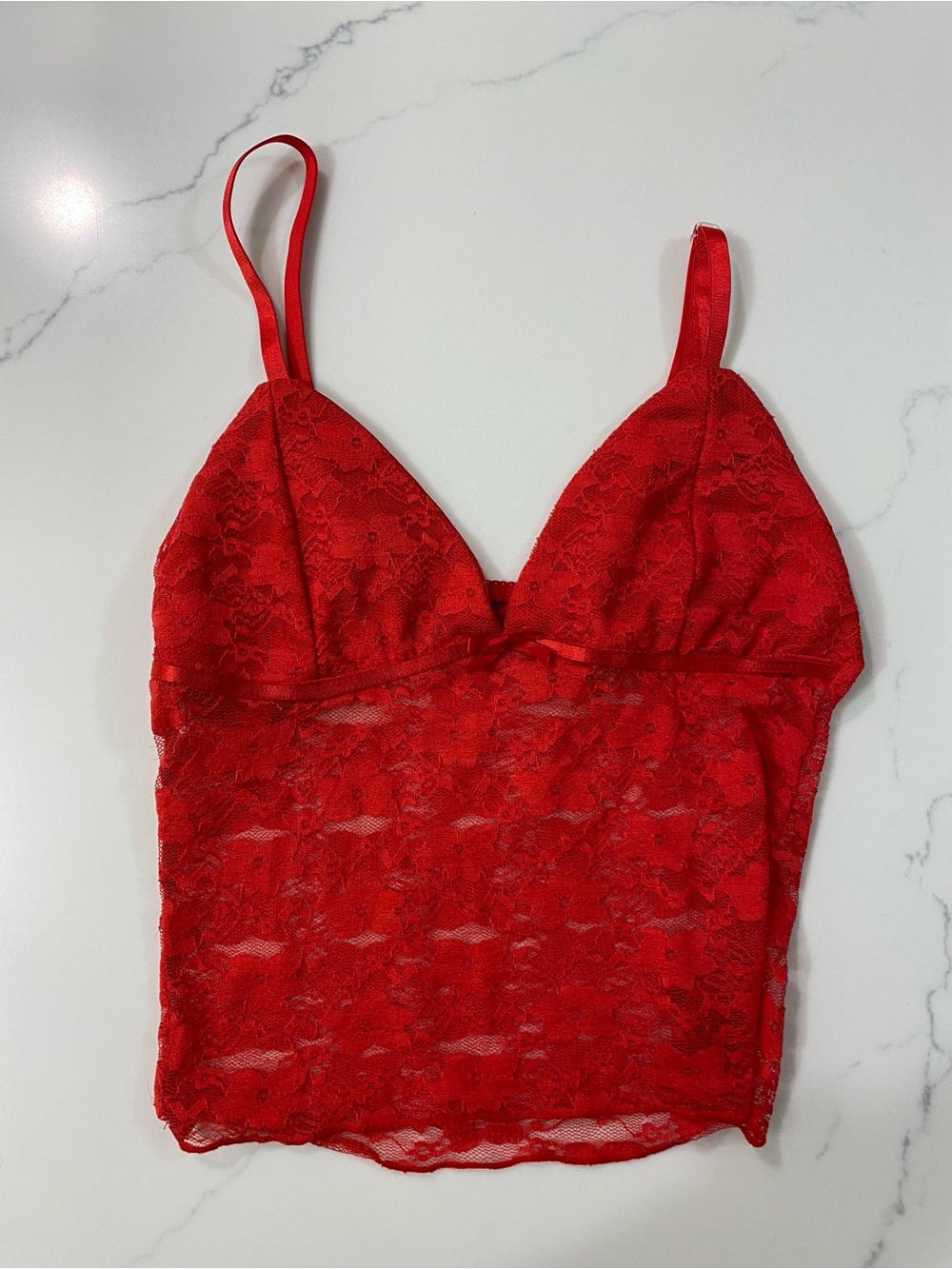 Women's Red Lace Camisole Top with Adjustable Straps Size S